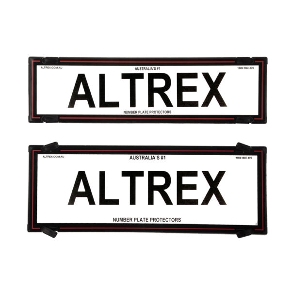 Altrex Number Plate Protectors - QLD, ACT, VIC, TAS, SA, WA & NT Slimline Combination Black Border with Red Insert without Lines - 6QSNLR