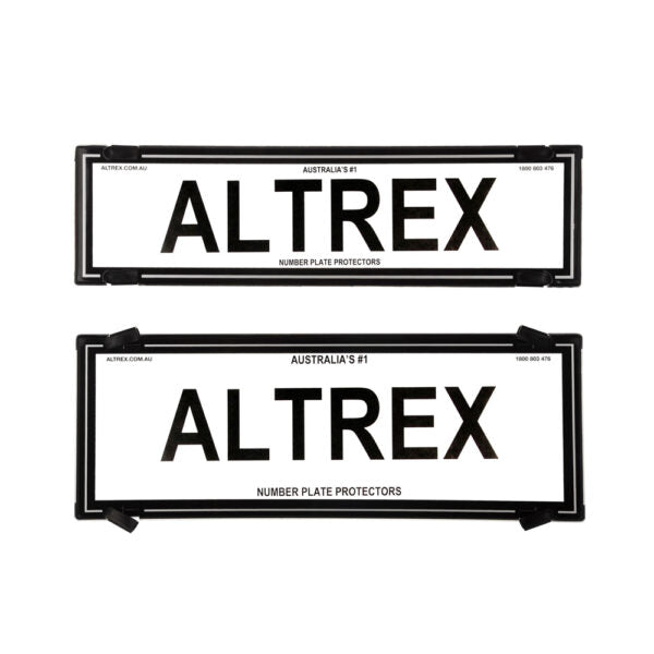 Altrex QLD, ACT, VIC, TAS, SA, WA & NT Slimline Combination Black Border with Silver Insert Number Plate Protectors - without Lines - 6QSNLS