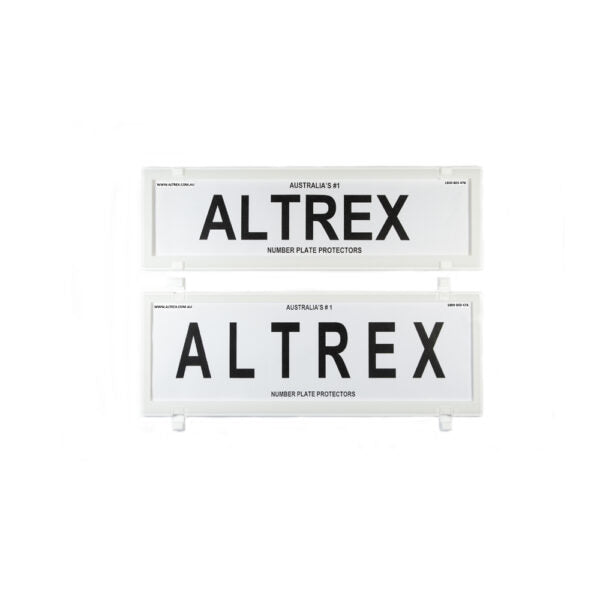 Altrex QLD, ACT, VIC, TAS, SA, WA & NT Slimline Combination White Number Plate Protectors - without Lines - 6QSNLW
