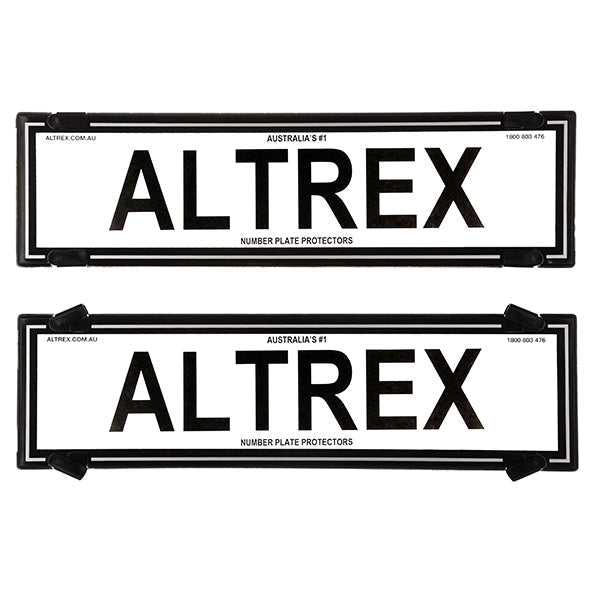 Altrex QLD, VIC, TAS, SA, WA & NT Black Border w Silver Insert Dual Slimline Number Plate Protectors - without Lines - 6VSNLS