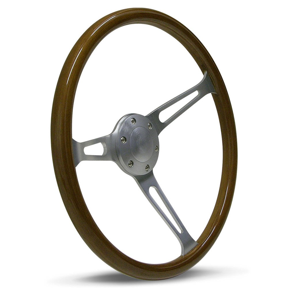 SAAS 15" ADR Compliant Laminated Riveted Wood Steering Wheel with Three Brushed Alloy Spokes - SW702BAW