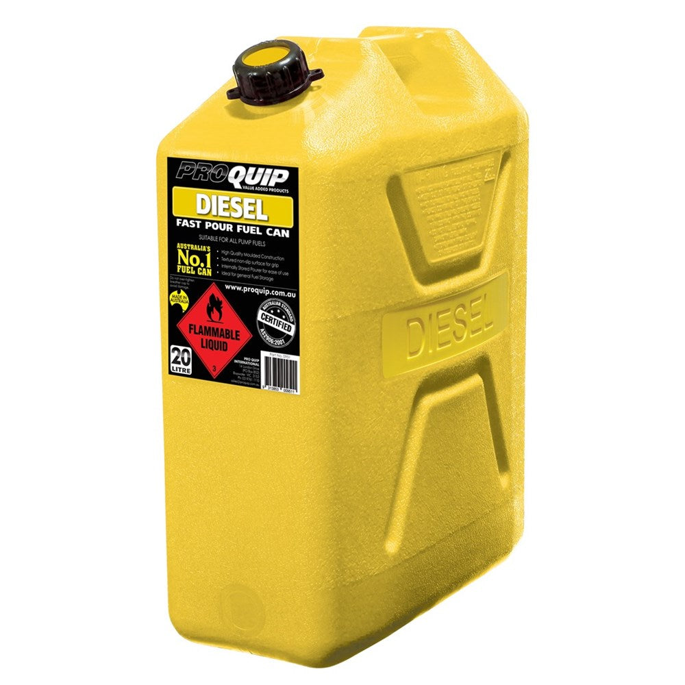 Pro Quip 20 Litre Fast Flow Plastic Fuel Can - Yellow Diesel - 0951 (Bulky Item - Freight Applies)