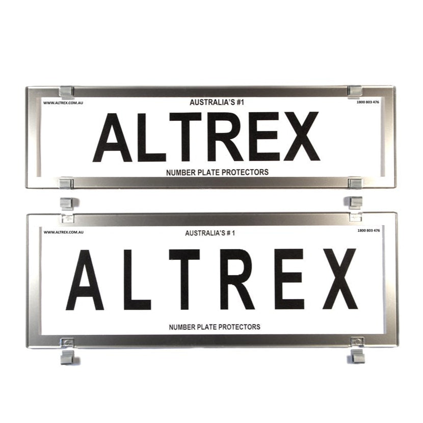 Altrex QLD, ACT, VIC, TAS, SA, WA & NT Slimline Combination Chrome Style Number Plate Protectors - without Lines - 6QCC