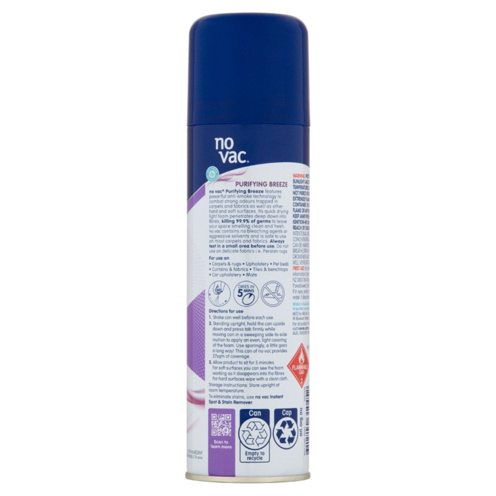 No Vac Foaming¬†Sanitiser¬†and¬†Deodoriser¬†- Purifying Breeze and Anti-Smoke -¬†290g - 31151 (Pickup Only)