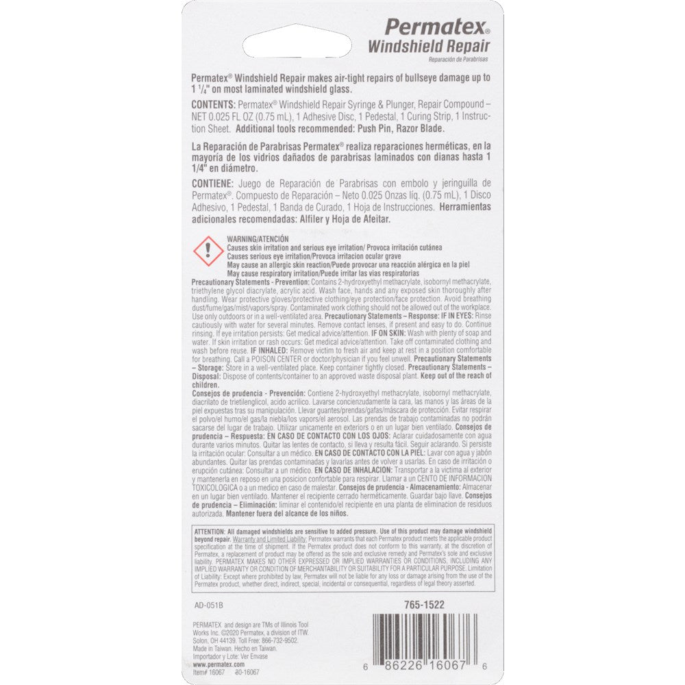 Permatex Bullseye Windshield Repair Kit Syringe 0.74Ml - 16067 - PX16067