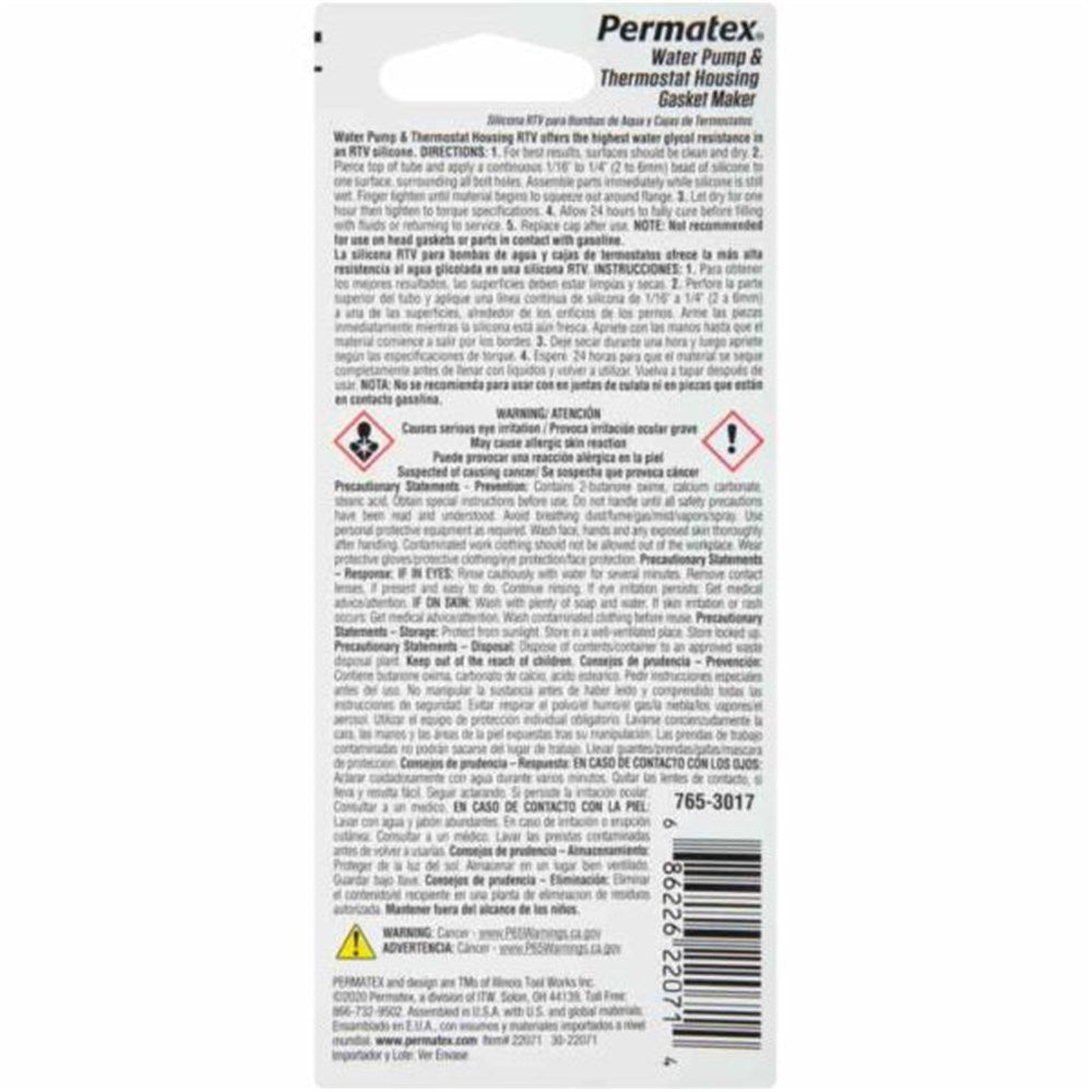 Permatex Water Pump & Thermostat Housing Rtv Silicone Gasket Maker 14G - 22071 - PX22071