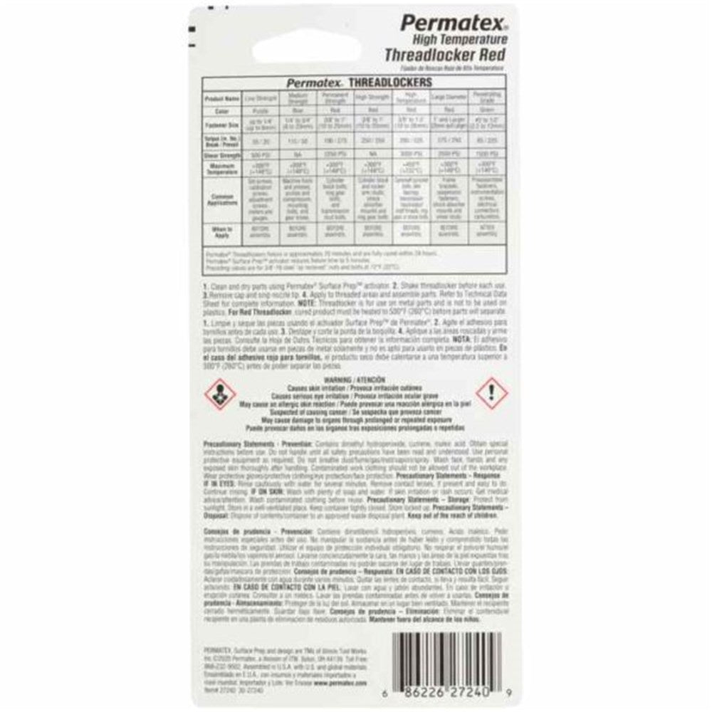 Permatex High Temperature Threadlocker - Red - 36mL - 27240 - PX27240