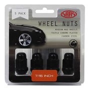 SAAS Set of 5 Wheel Nuts - 35mm Length, Black, 7/16