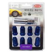 SAAS Set of 10 Small Diameter Wheel Nuts - Blue, 1/2