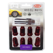 SAAS Set of 10 Small Diameter Wheel Nuts - Red, 1/2