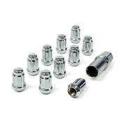 SAAS Set of 10 Small Diameter 6 Spline Wheel Nuts with Key - 35mm Length, Chrome, M12x1.25 Thread. Taper Seat Type - 6330510