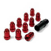 SAAS Set of 10 Small Diameter Wheel Nuts - Red, M12x1.25 Threads with 6 Spline Drive and Key - 6330510R