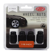 SAAS Set of 5 Wheel Nuts - 35mm Length, Black, 7/16