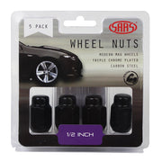 SAAS Set of 5 Wheel Nuts - 35mm Length, Black, 1/2