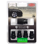 SAAS Set of 4 Splined Lock Nuts - Black, M12x1.50 Thread, Bulge Type - 913026BC