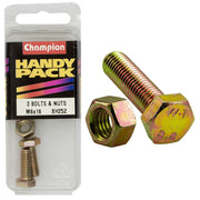 Champion Pack of 3 M6 x 16 x 1.0mm High Tensile, Grade 8.8 Hex Set Screws and Nuts - BH252