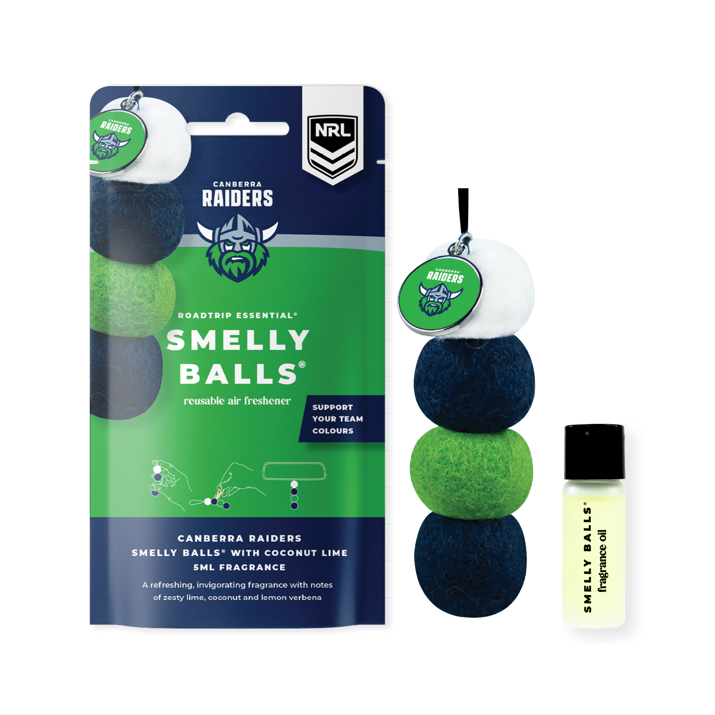Smelly Balls Canberra Raiders Inspired Reusable Air Freshener Starter Set - NRL445AJ