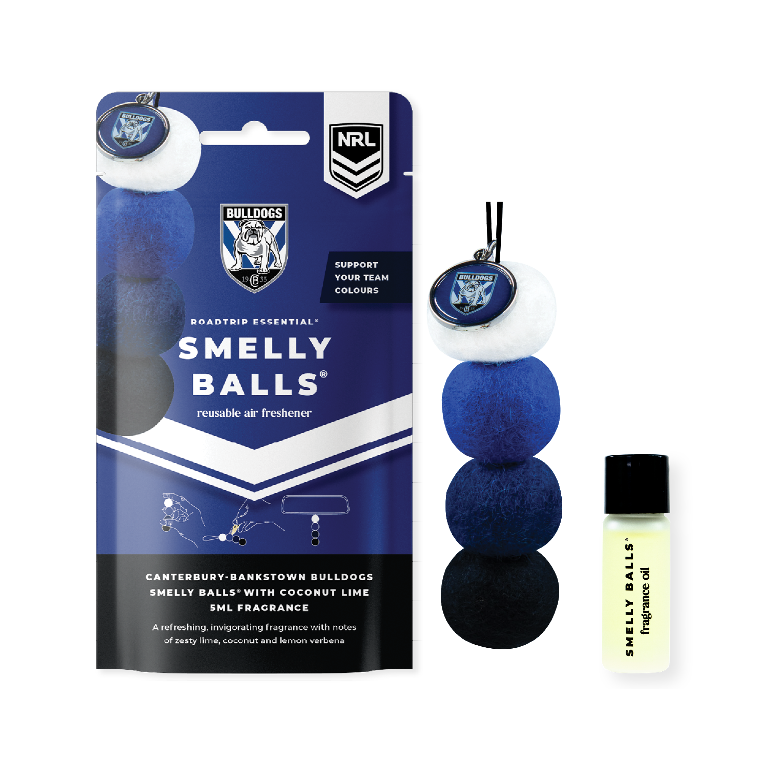Smelly Balls Canterbury Bankstown Bulldogs Inspired Reusable Air Freshener Starter Set - NRL445AB