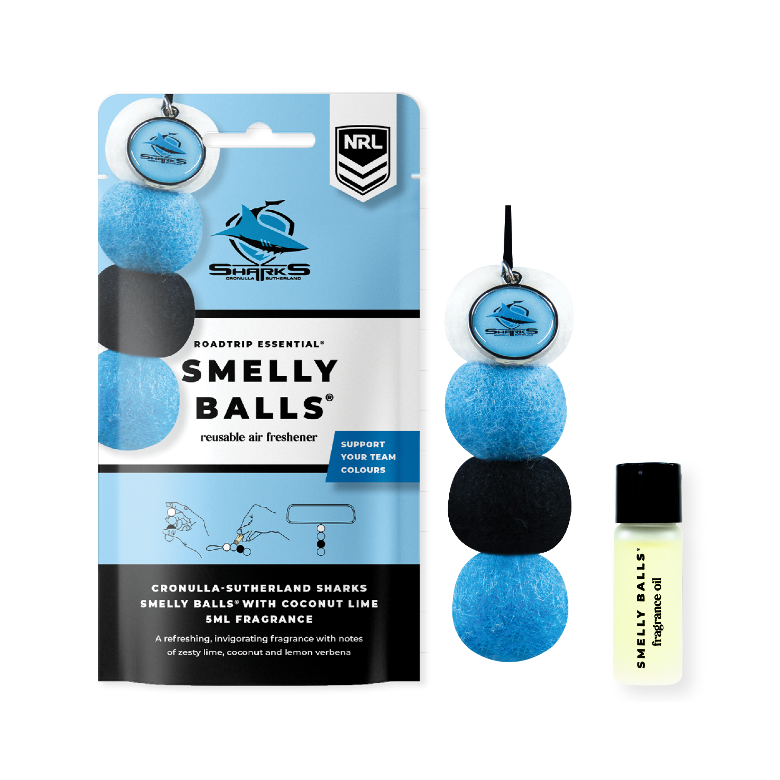 Smelly Balls Cronulla Sharks Inspired Reusable Air Freshener Starter Set - NRL445AL