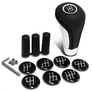 SAAS Black Leather Gear Knob with Aluminium Insert and 8 Shift Pattern Stickers - SGKAL
