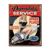 Dependable Service Spark Plugs, Mechanic on Duty. Metal Sign 32cm x 41cm - MSI1991