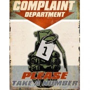 Complaints Department Please Take A Number Metal Sign Reproduction 32cm x 41cm - MSI2487