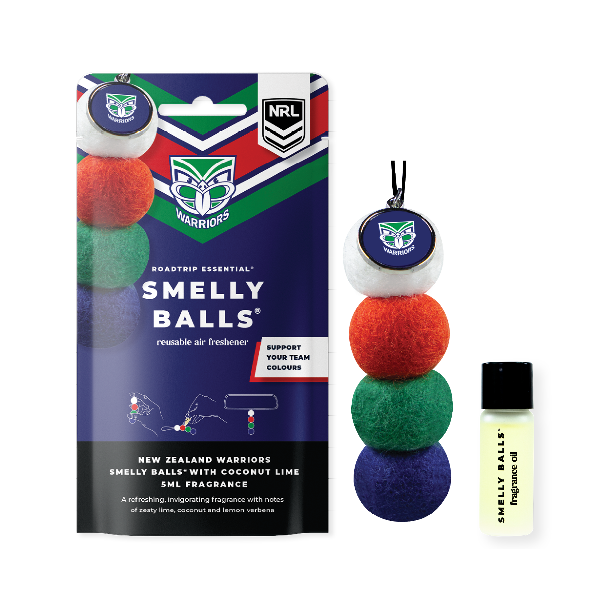 Smelly Balls New Zealand Warriors Inspired Reusable Air Freshener Starter Set - NRL445AO