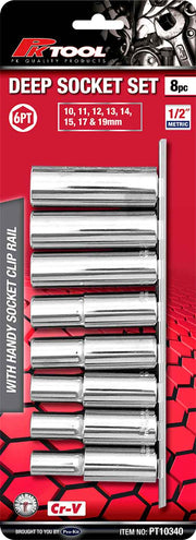 PKTool 8pc 1/2 inch Metric Deep Socket Set - PT10340 (Pickup Only)