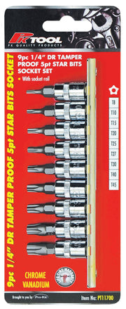 PKTool 9pc 1/4 inch Dr Tamper Proof Star Socket Bit Set - PT11700 (Pickup Only)