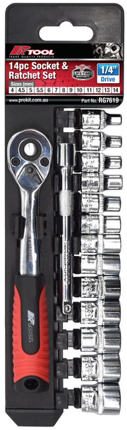 PKTool 14pc 1/4 inch Drive Socket and Ratchet Set - RG7619 (Pickup Only)