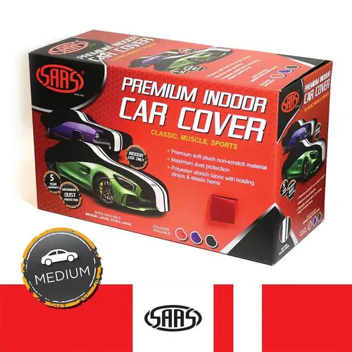 SAAS Car Cover Indoor Classic Medium 4.5m Red With White Stripes - SC1031