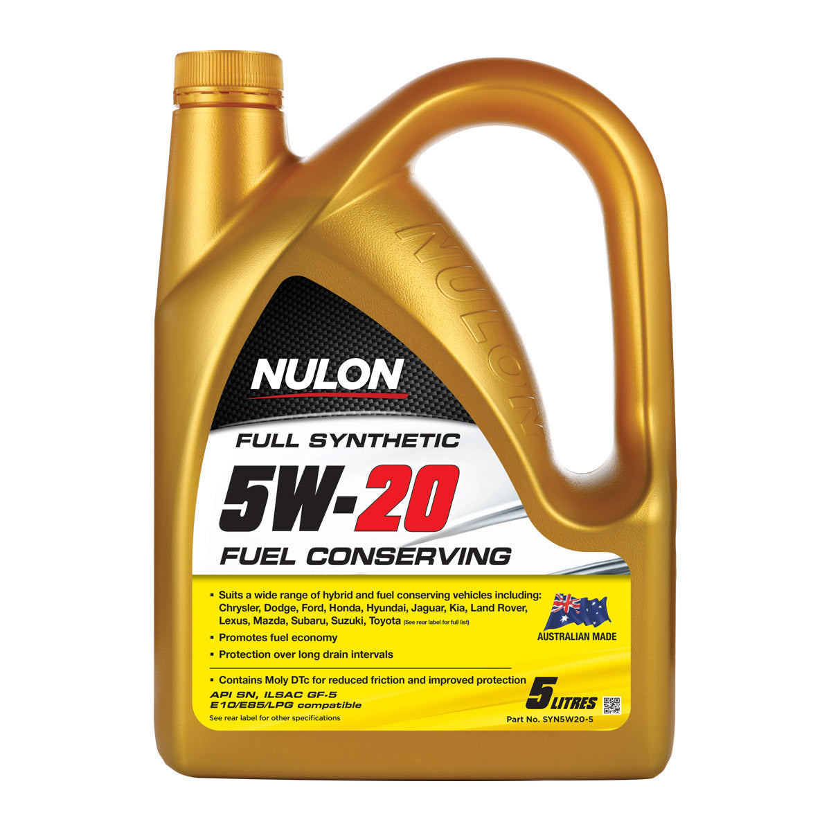 Nulon SYN5W20-5 Full Synthetic 5W-20 Fuel Conserving Engine Oil 5L (Pickup Only)