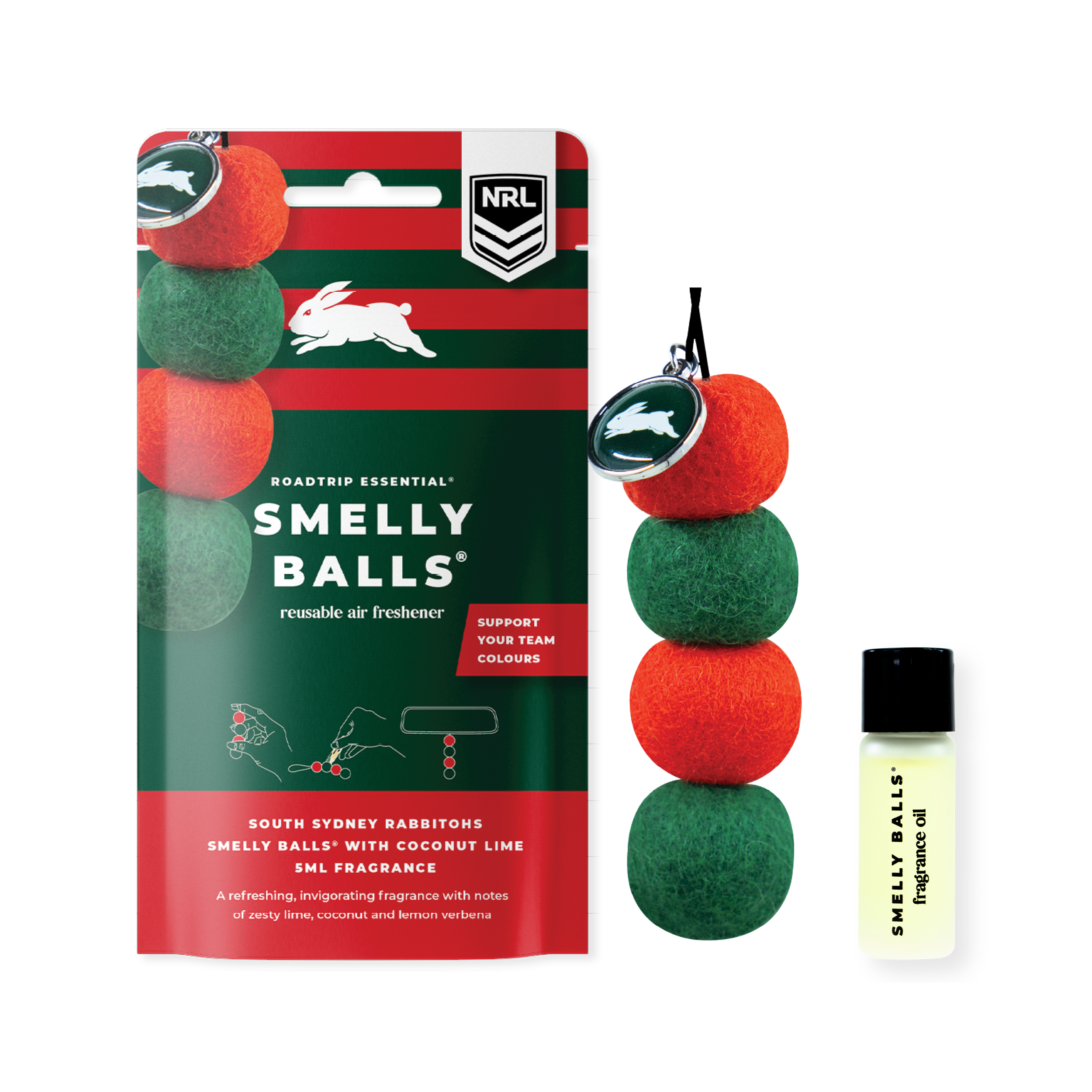 Smelly Balls South Sydney Rabbitohs Inspired Reusable Air Freshener Starter Set - NRL445AI