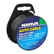 Narva Single Core Cable, 4mm 15A 4M Black - 5814-4BK