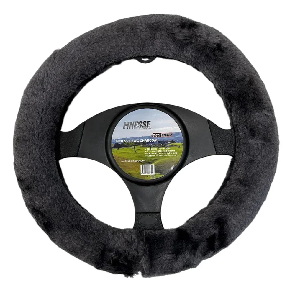MyCar Finesse Faux Fur Steering Wheel Cover Charcoal - SWCFAUX08