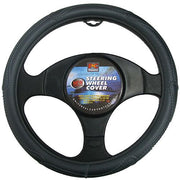 PCCovers 40cm Rough Leather Look Steering Wheel Cover - Black/Grey - RG2427-40DG (Pickup Only)