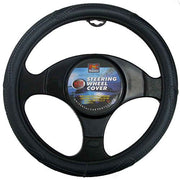 PCCovers 38cm Steering Wheel Cover - Rough Leather Look - Black - RG2427BK (Pickup Only)