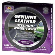 PCCovers 38cm Steering Wheel Cover - Genuine Leather Perforated - Dark Grey - RG2455DG (Pickup Only)