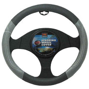 PCCovers 38cm Steering Wheel Cover - Leather Feel, Raised Stitching - Grey - RG2476GY (Pickup Only)