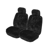 MyCar 20mm Thick Sheepskin Front Seat Covers Size 30 - Black Soft Fleece - SSOFA3004 (Bulky Item - Freight Applies)