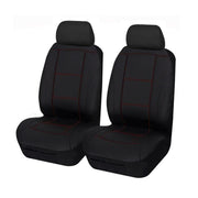 MyCar Lavish Universal Front Seat Covers Size 30/35 PU Leather Look - Black With Red Stitching - LAVA3505